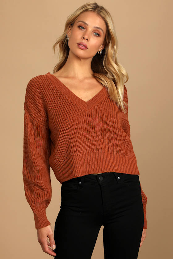 Rust Brown Knit Sweater Reversible Sweater Cropped Sweater Lulus