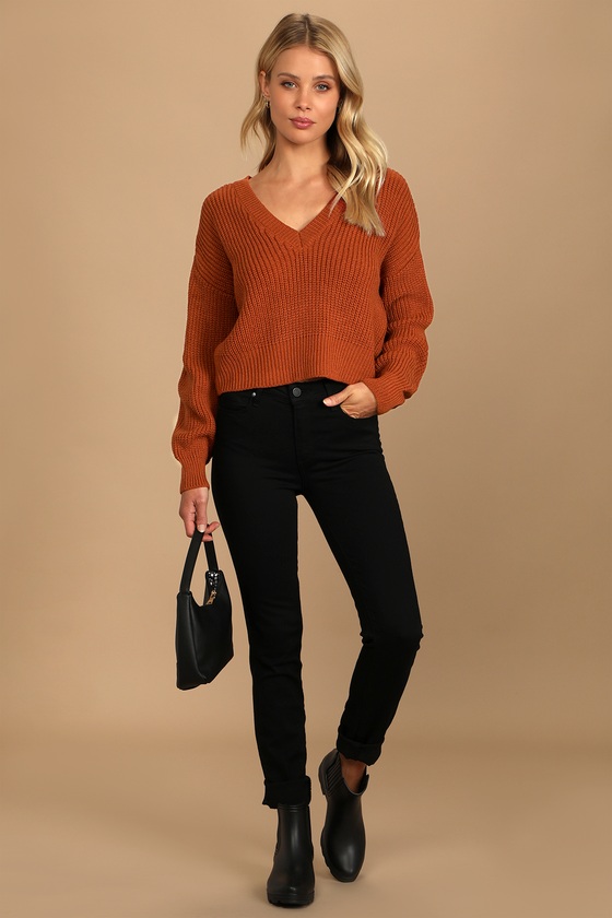 Rust Brown Knit Sweater - Reversible Sweater - Cropped Rust Brown Knit Sweater - Reversible Sweater - Cropped