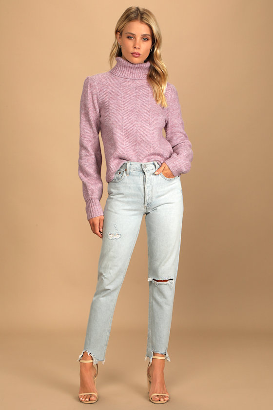 Meet Cozy Lavender Knit Long Sleeve Turtleneck Sweater 5