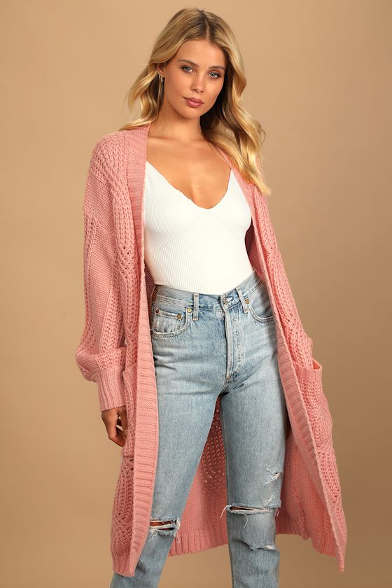 Tres Cozy Blush Chunky Cable Knit Oversized Cardigan 4