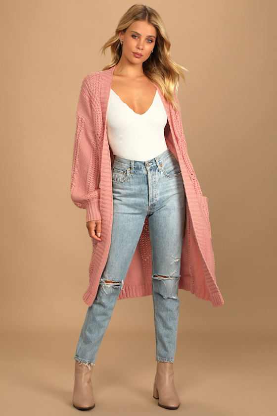 Tres Cozy Blush Chunky Cable Knit Oversized Cardigan 5