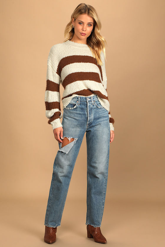 Cozy and Classic Brown Striped Knit Sweater 5