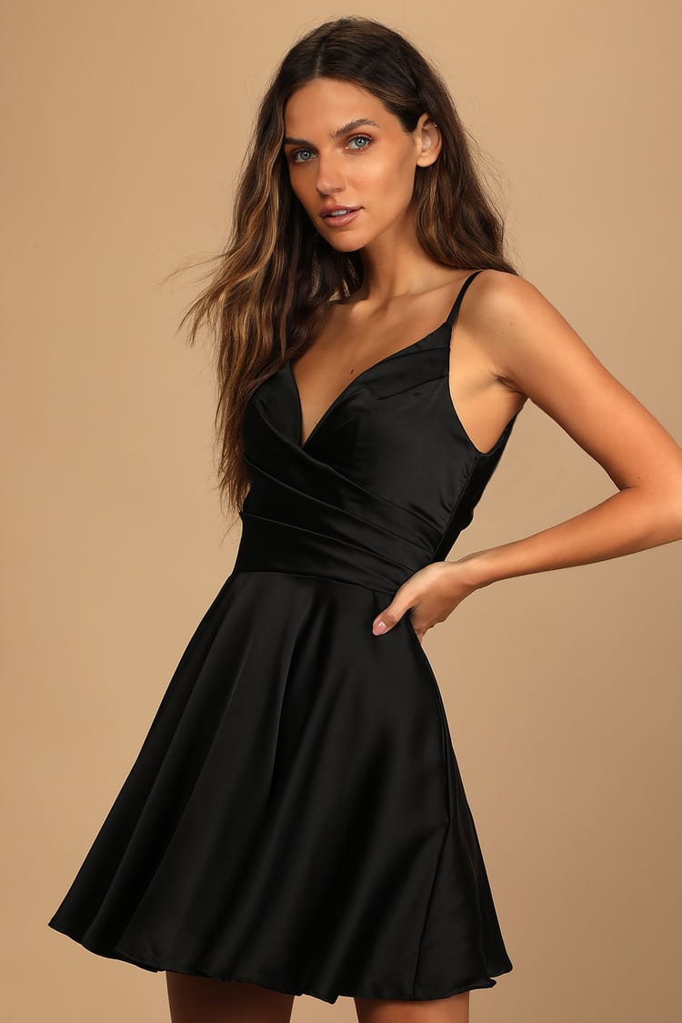 Black Satin Spot Jacquard Mini Dress