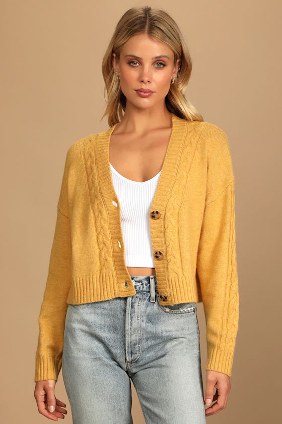 Forever My Favorite Season Mustard Yellow Knit Cardigan Sweater 1
