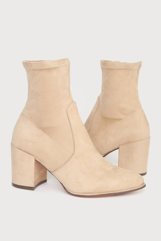Viviyana Light Nude Suede Ankle Sock Boots 2