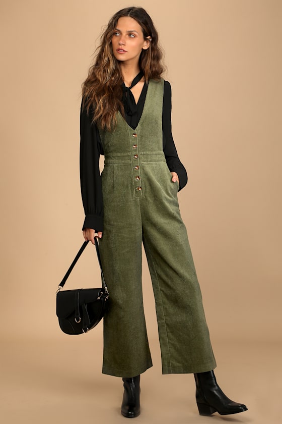 Have Hope Olive Green Corduroy Wide-Leg Overall Jumpsuit 4