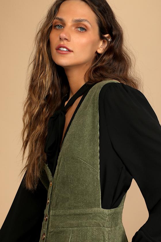 Have Hope Olive Green Corduroy Wide-Leg Overall Jumpsuit 5