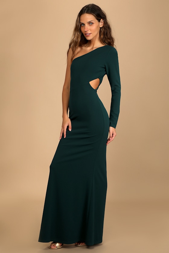 Wondrous Romance Dark Green One-Shoulder Mermaid Maxi Dress 5