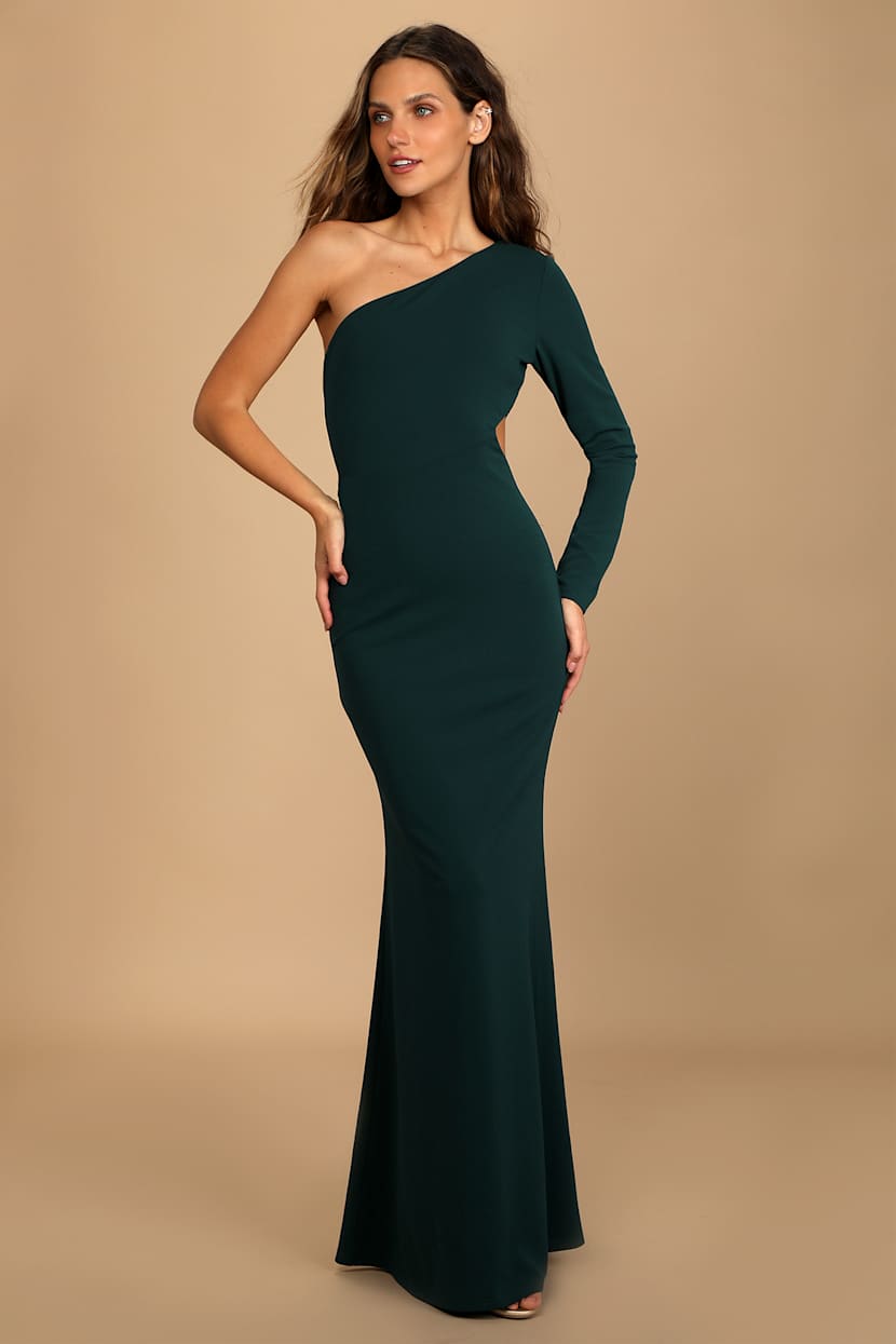 Dark Green Dress - One-Shoulder Maxi Dress - Mermaid Maxi Dress - Lulus
