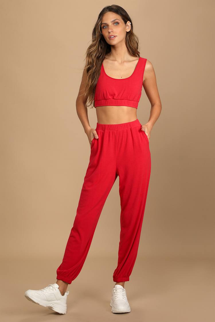 Red Joggers Womens Plus Size Sweat Jogger Red