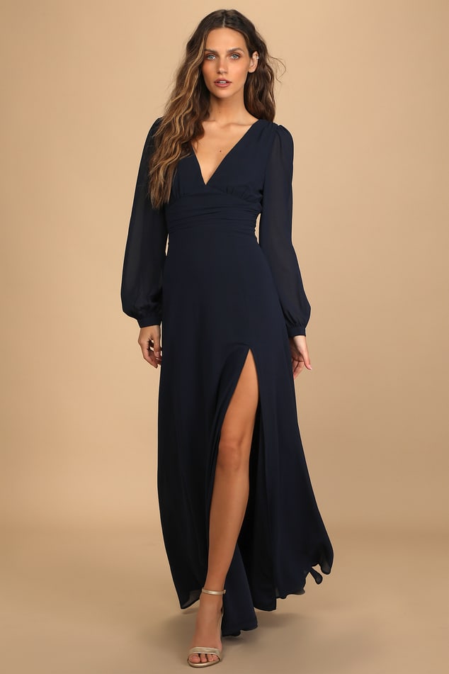 Sloane Maxi Dress - Long Sleeve Wrap Dress in Navy