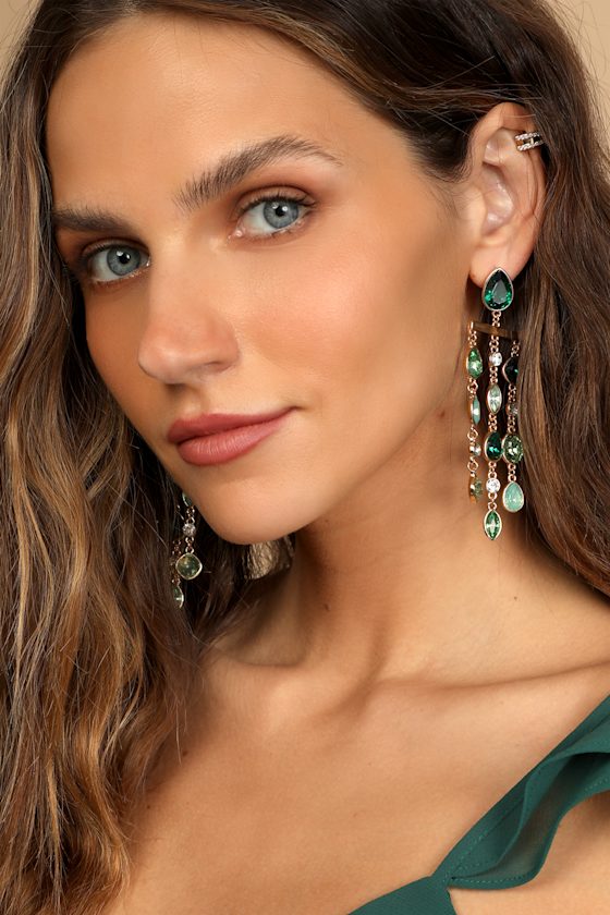 Opulent Occasion Gold and Green Statement Drop Earrings 1