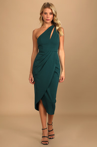 So Flirty Hunter Green One-Shoulder Cutout Asymmetrical Dress