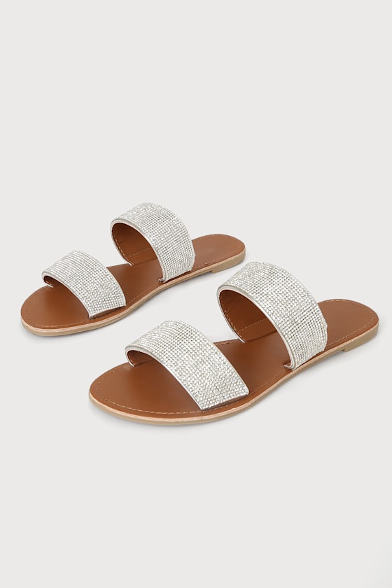 Raniella Silver Rhinestone Slide Sandals 3