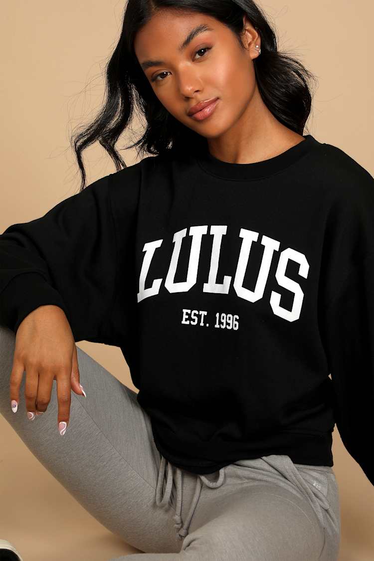 Black Sweatshirt - Crew Neck Sweater - Graphic Pullover - Lulus