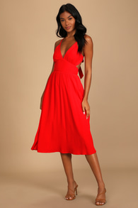 Bold New Look Bright Red Tie-Back Midi Dress With Pockets