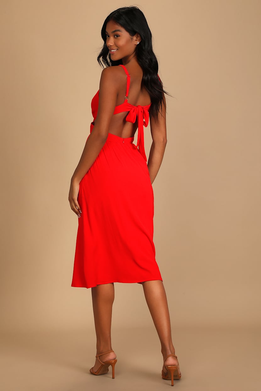 knee length dresses for ladies Scarlett V-Neck Midi Dress with Bead Detail