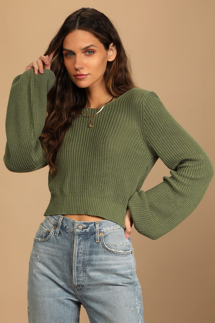 Olive Green Sweater - Twist Back Sweater - Balloon Sleeve Sweater - Lulus