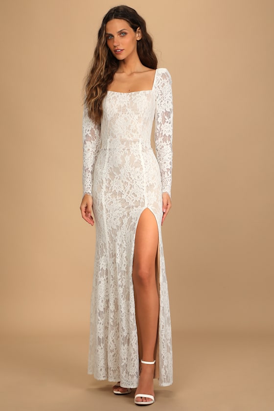 Together in Bliss White Lace Long Sleeve Mermaid Maxi Dress 5