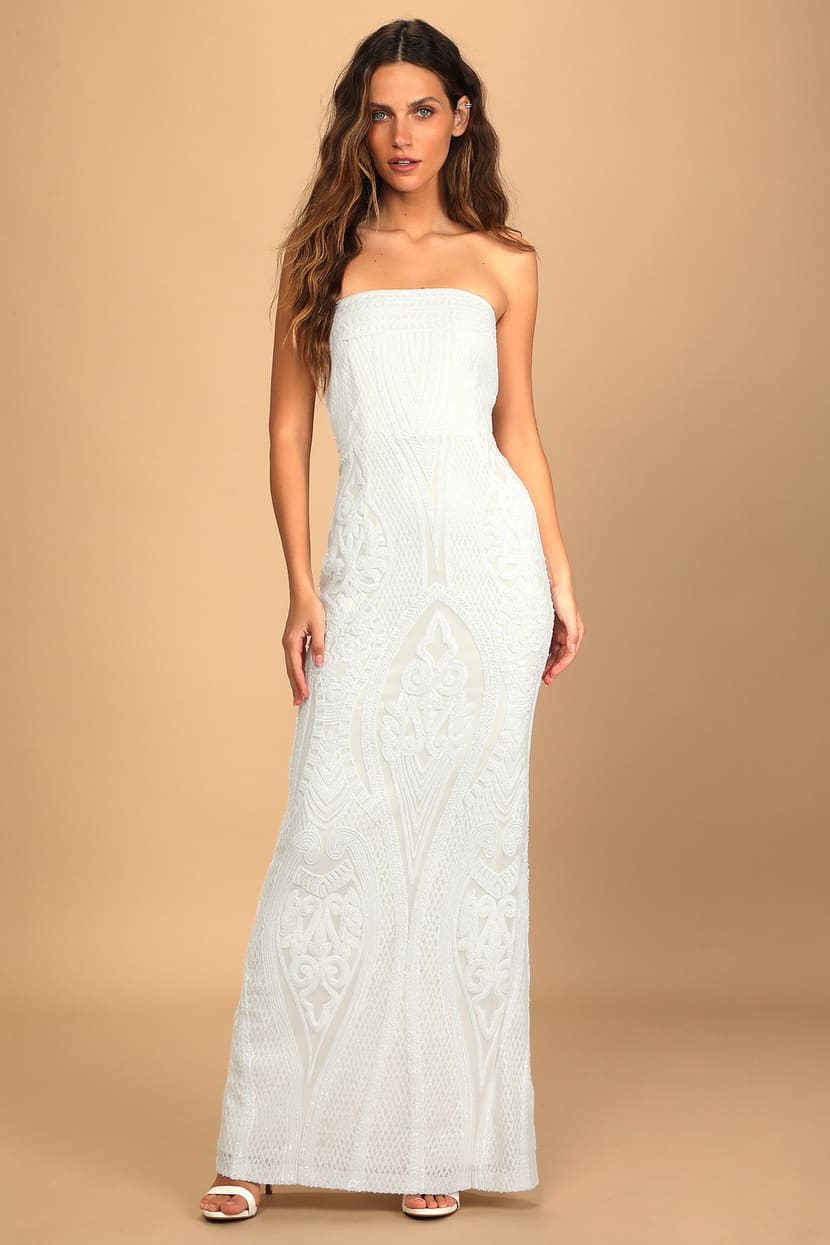 White Sequin Maxi Dress - Strapless Maxi Dress - Sequin Dress - Lulus