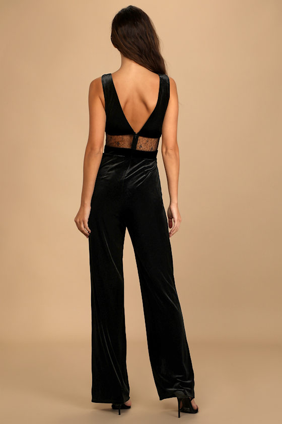 Luxurious Ease Black Velvet Straight Leg Jumpsuit 1
