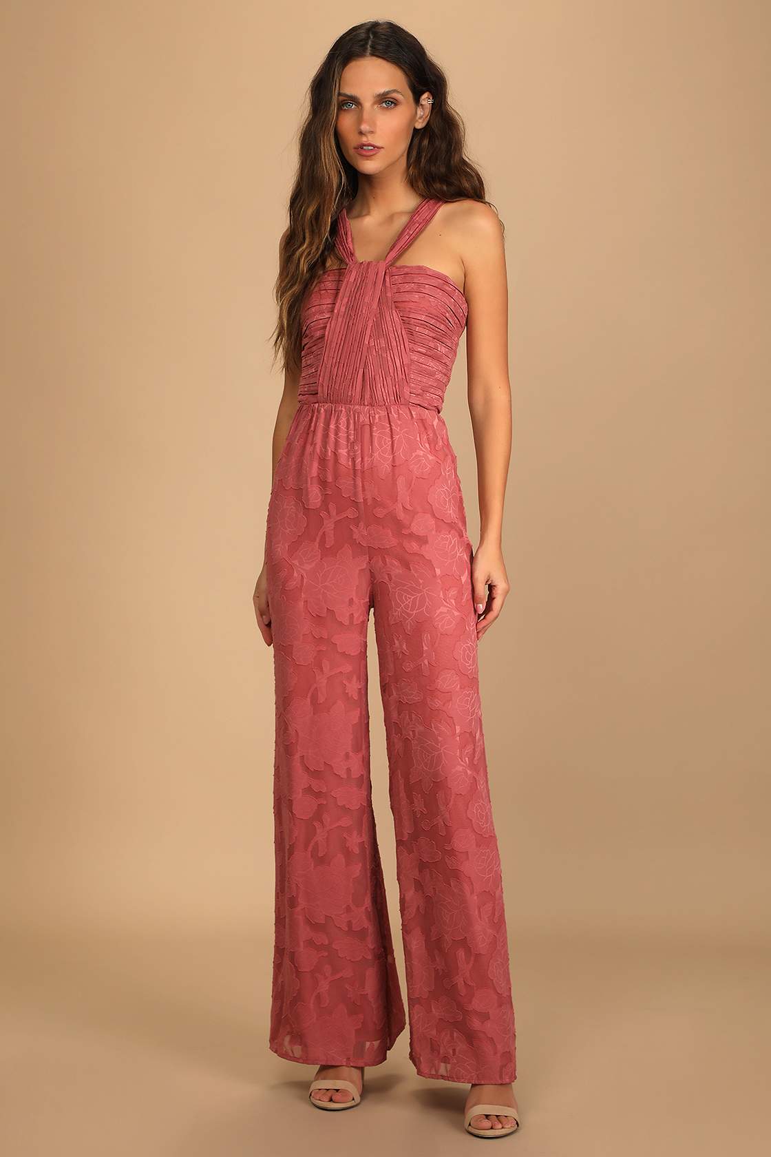 Rose Pink Jumpsuit - Jacquard Chiffon Jumpsuit - Floral Jumpsuit - Lulus