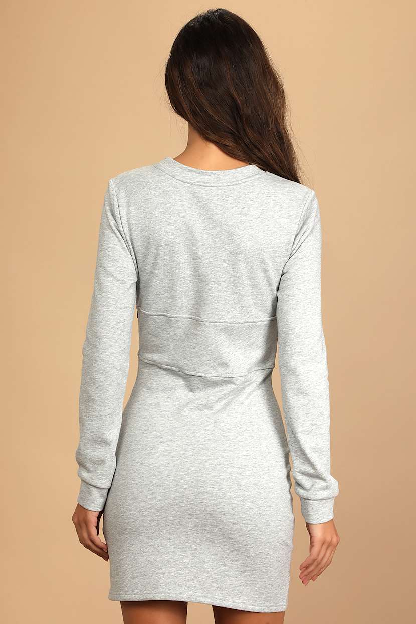 Heather Grey Mini Dress - Corset Sweatshirt Dress - Bodycon Dress - Lulus