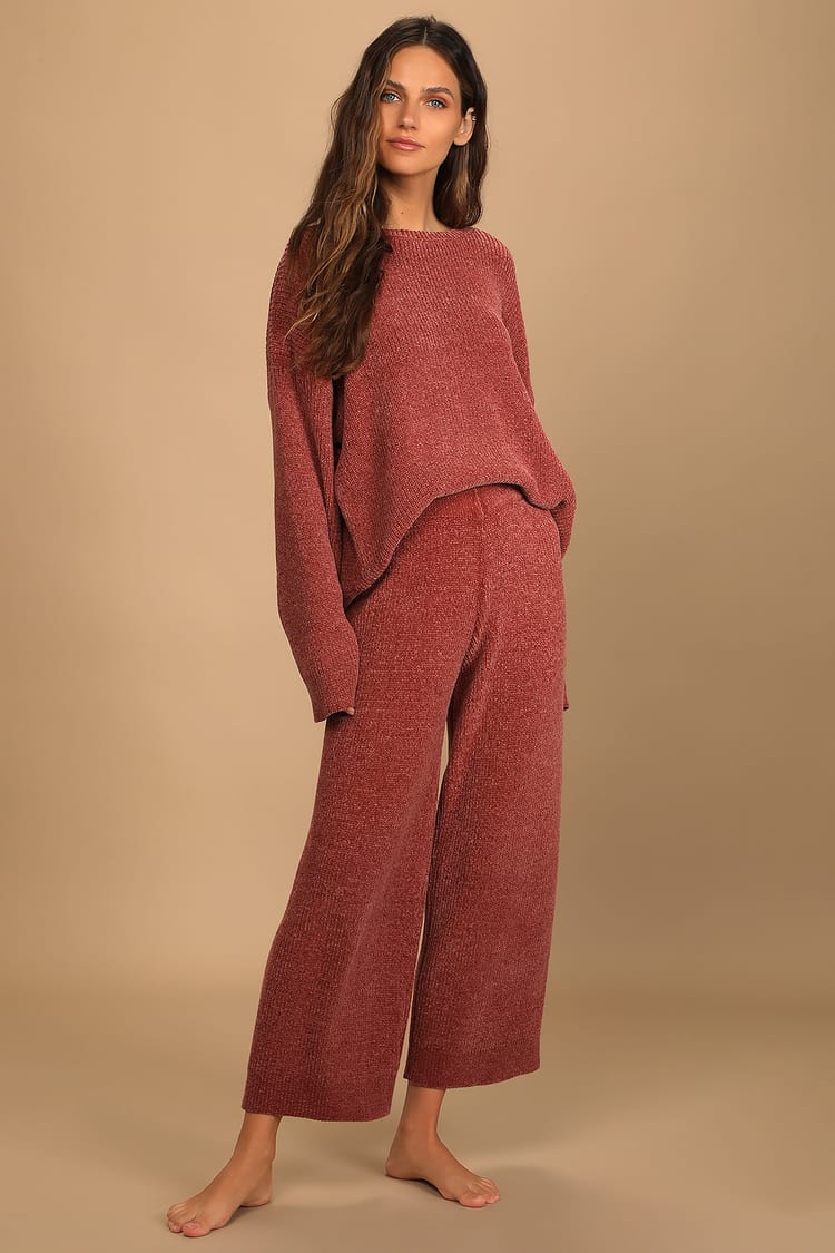 editorial candidate Screenplay Rusty Rose Knit Pants - Sweater Pants - High Rise Pants - Lulus