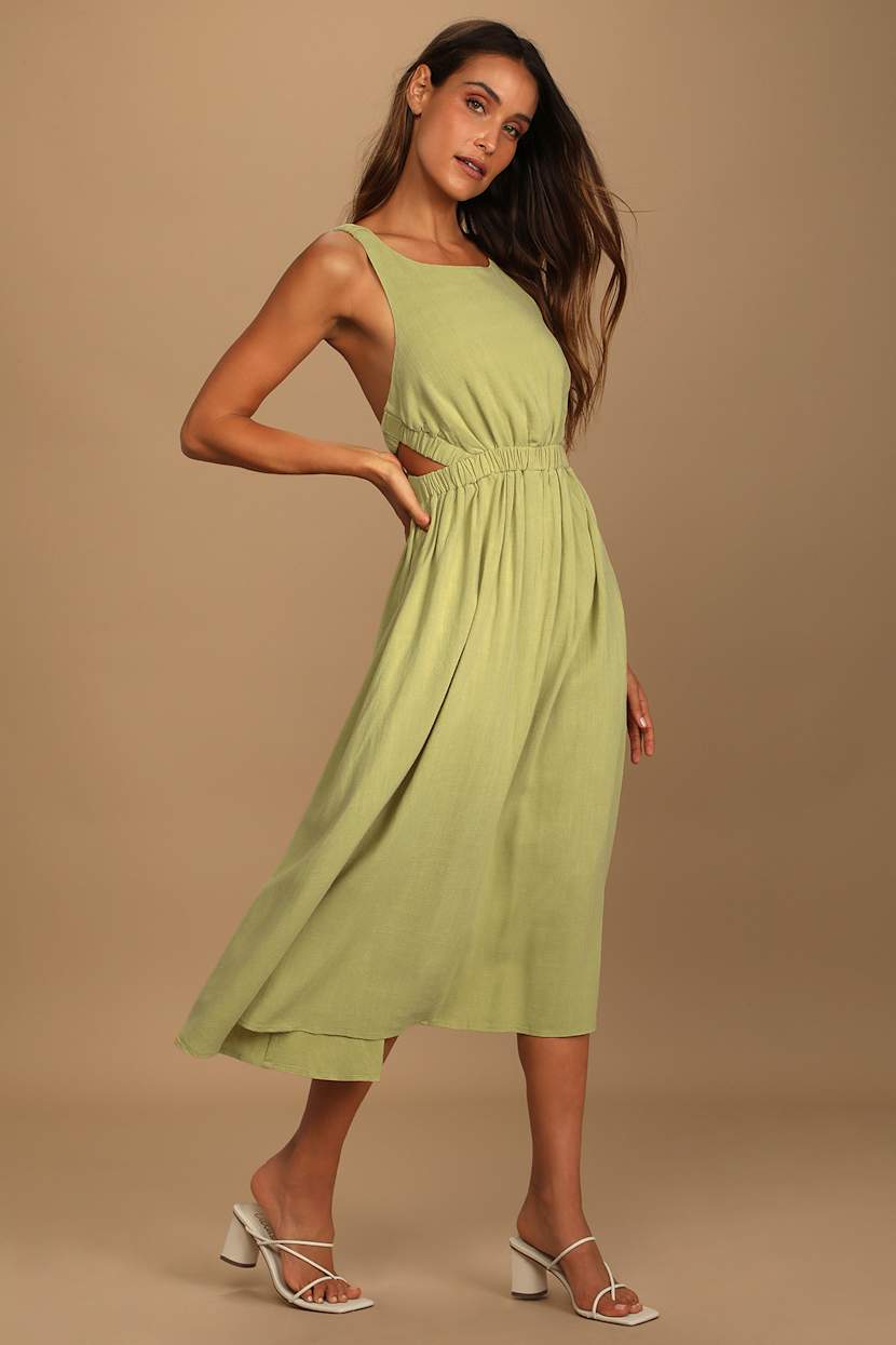 strappy midi dress summer 100% European Linen Strappy Midi Dress