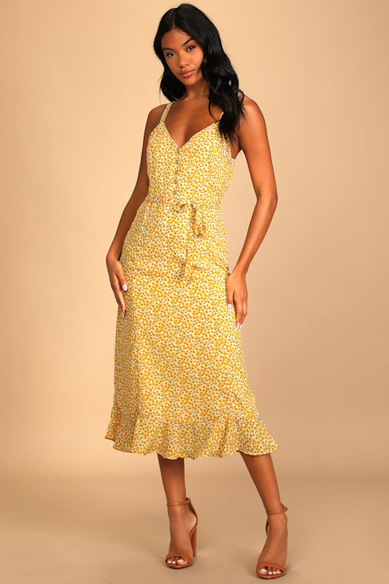 Darling Daisies Yellow Floral Print Midi Dress 6