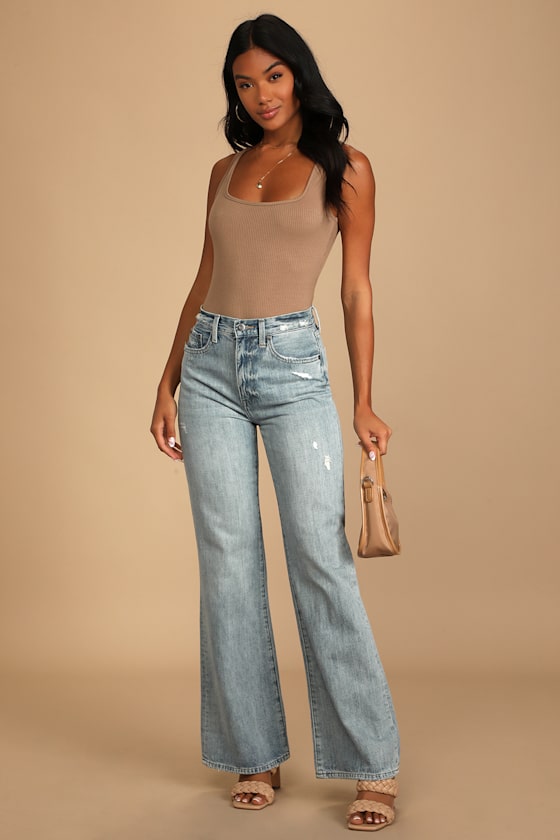 Stevie Light Wash Distressed Flare Jeans 1