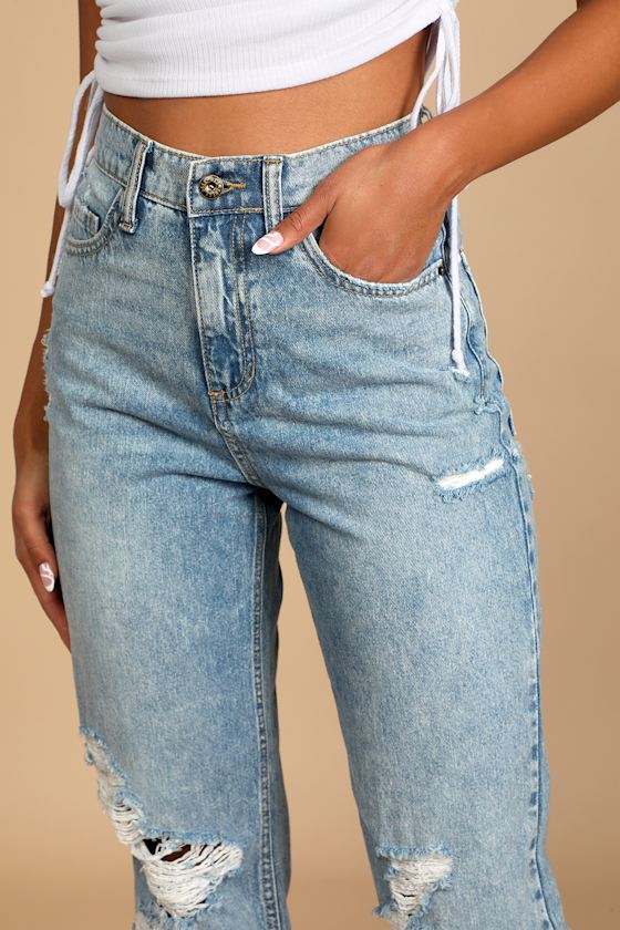Totally Fly Medium Wash High Rise Distressed Boyfriend Jeans 5