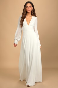 Talk About Divine White Long Sleeve Backless Maxi Dress