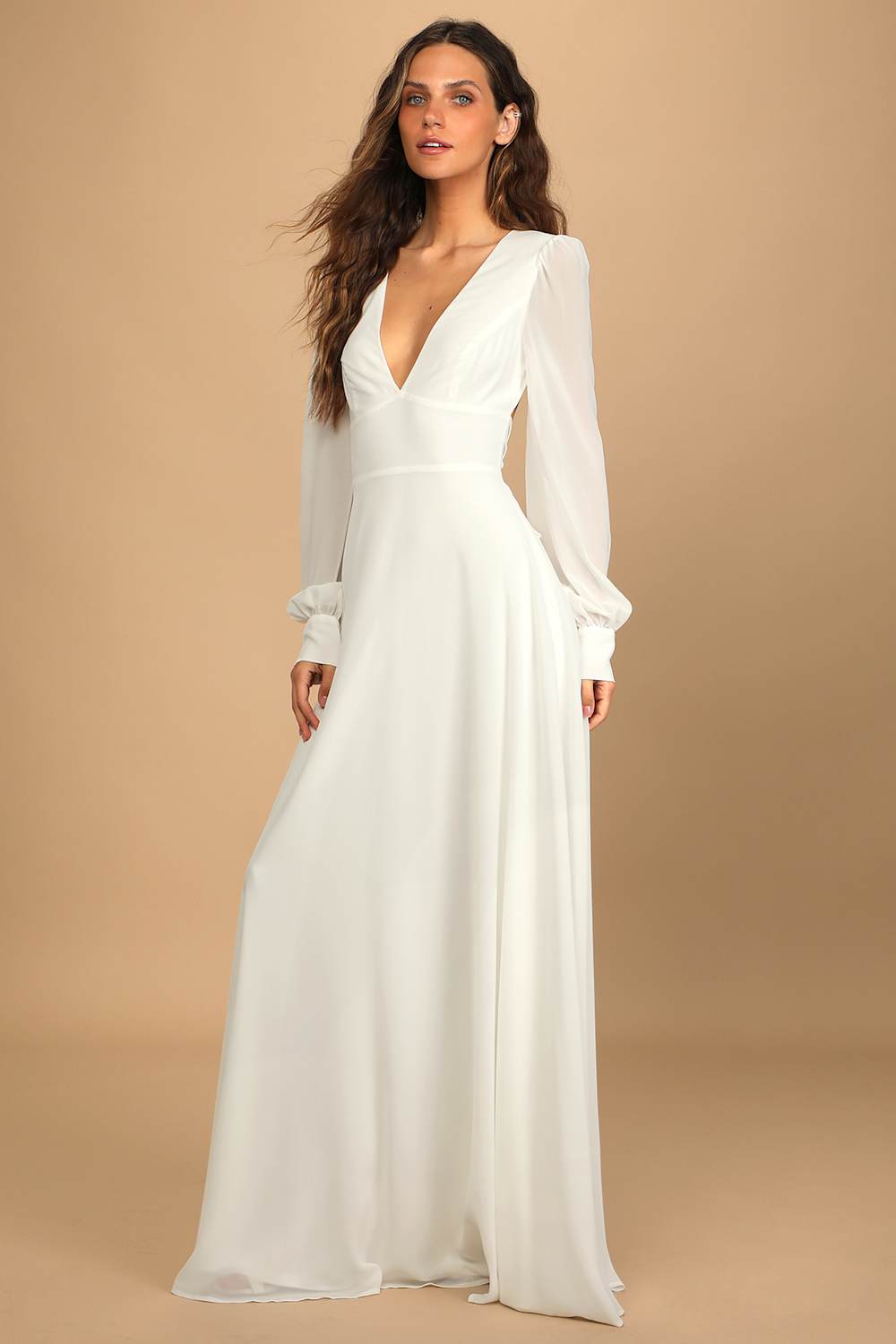 Talk About Divine White Long Sleeve Backless Maxi Dress