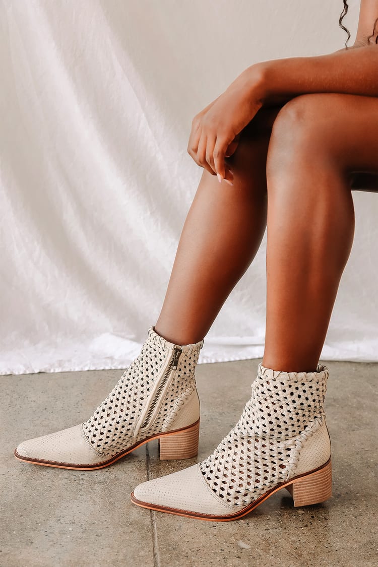 In The Loop White Leather Woven Boots