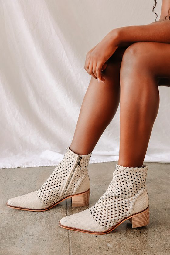 In The Loop White Leather Woven Boots 1
