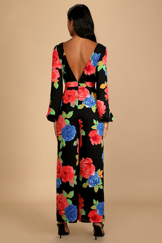 True Bloom Black Floral Print Long Sleeve Jumpsuit 2