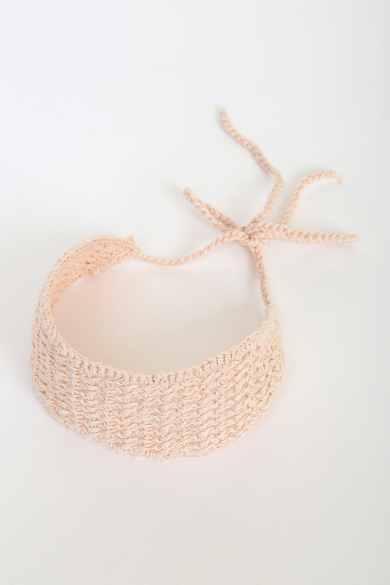 Peace and Love Beige Crochet Tie-Back Headband 3