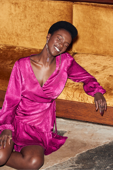 So Splendid Magenta Purple Satin Long Sleeve Wrap Dress Lulus