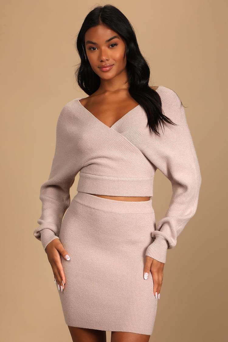 Thinking Thankfully Taupe Two-Piece Long Sleeve Sweater Dress