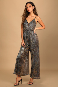 Disco Party Black Multi Metallic Wide-Leg Jumpsuit 1