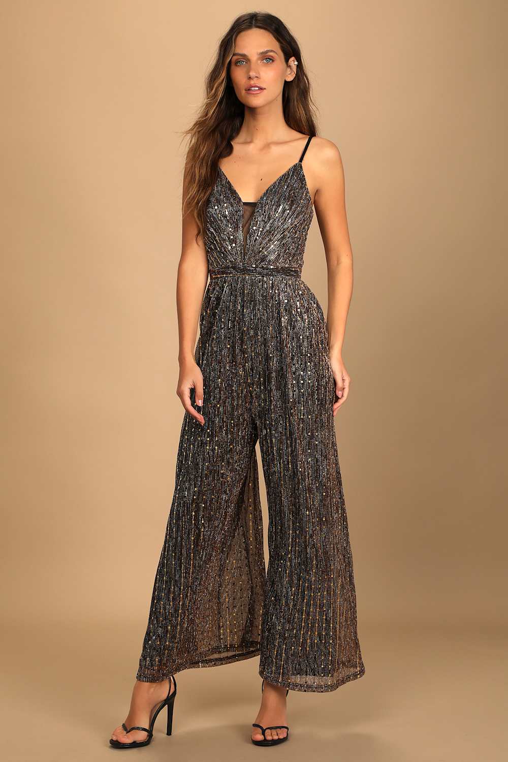 Disco Party Black Multi Metallic Wide-Leg Jumpsuit