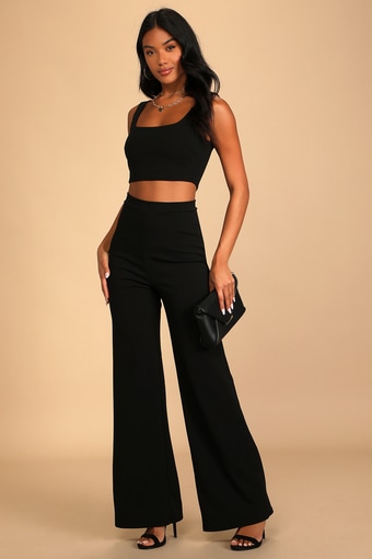 Only Tonight Black Two-Piece Wide-Leg Jumpsuit