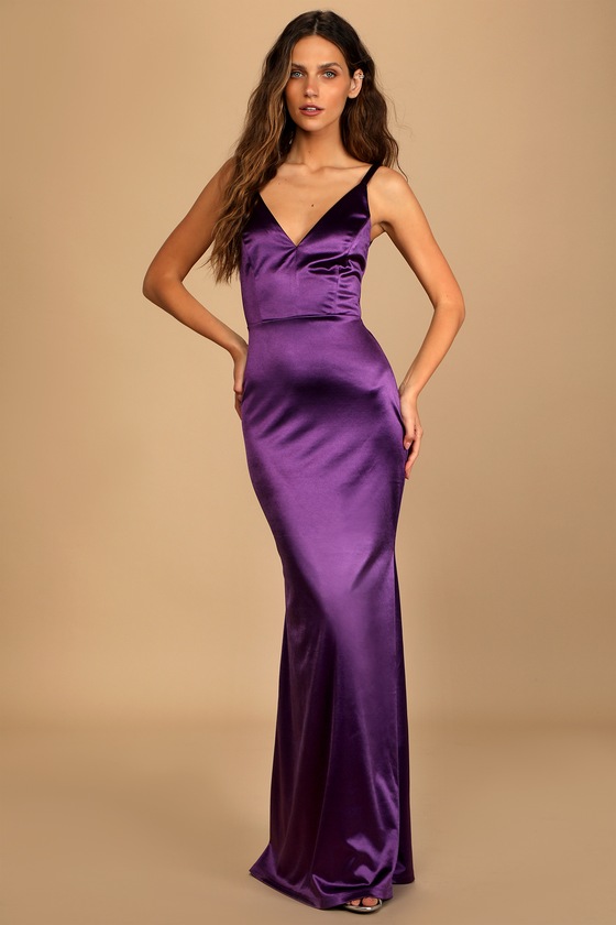 April, full length satin gown with split lilac and mist - Ladida Boutique