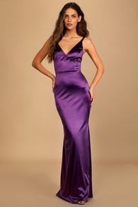 Melora Dark Purple Satin Sleeveless Maxi Dress