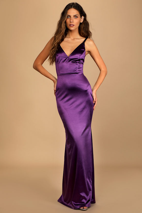 Melora Dark Purple Satin Sleeveless Maxi Dress 4