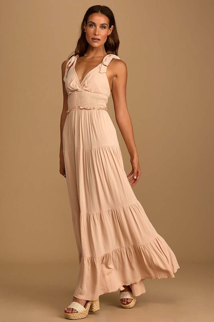 beige tiered maxi dress IN THE STARS TIERED MAXI DRESS – Texifornia main image 1