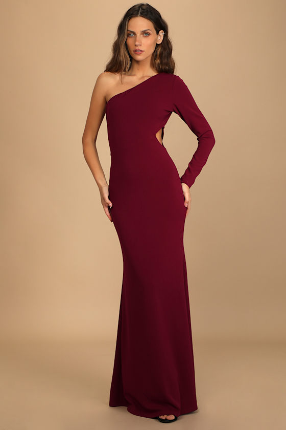 Burgundy Dress OneShoulder Maxi Dress Mermaid Maxi Dress Lulus