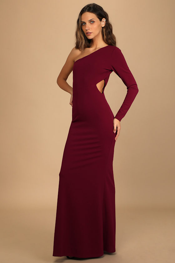 Wondrous Romance Burgundy One-Shoulder Mermaid Maxi Dress 1