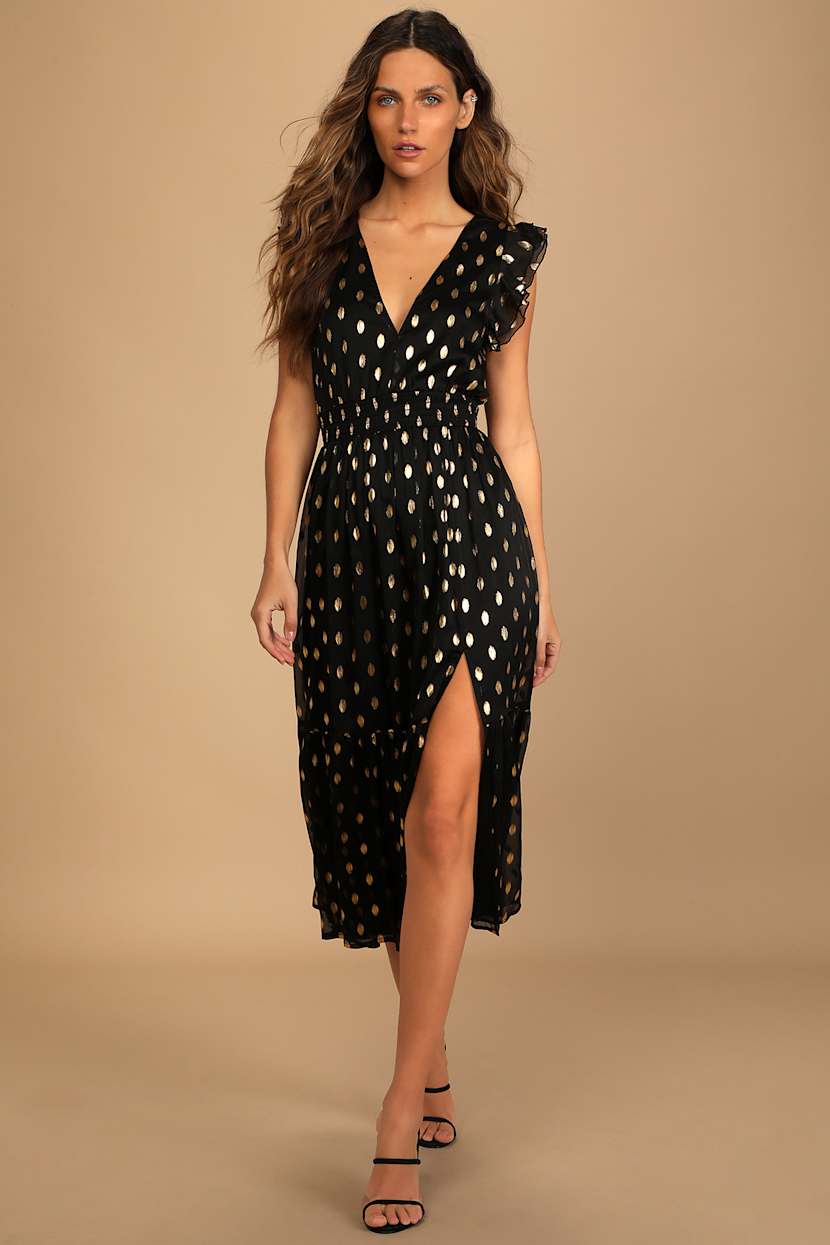 black and gold dress midi